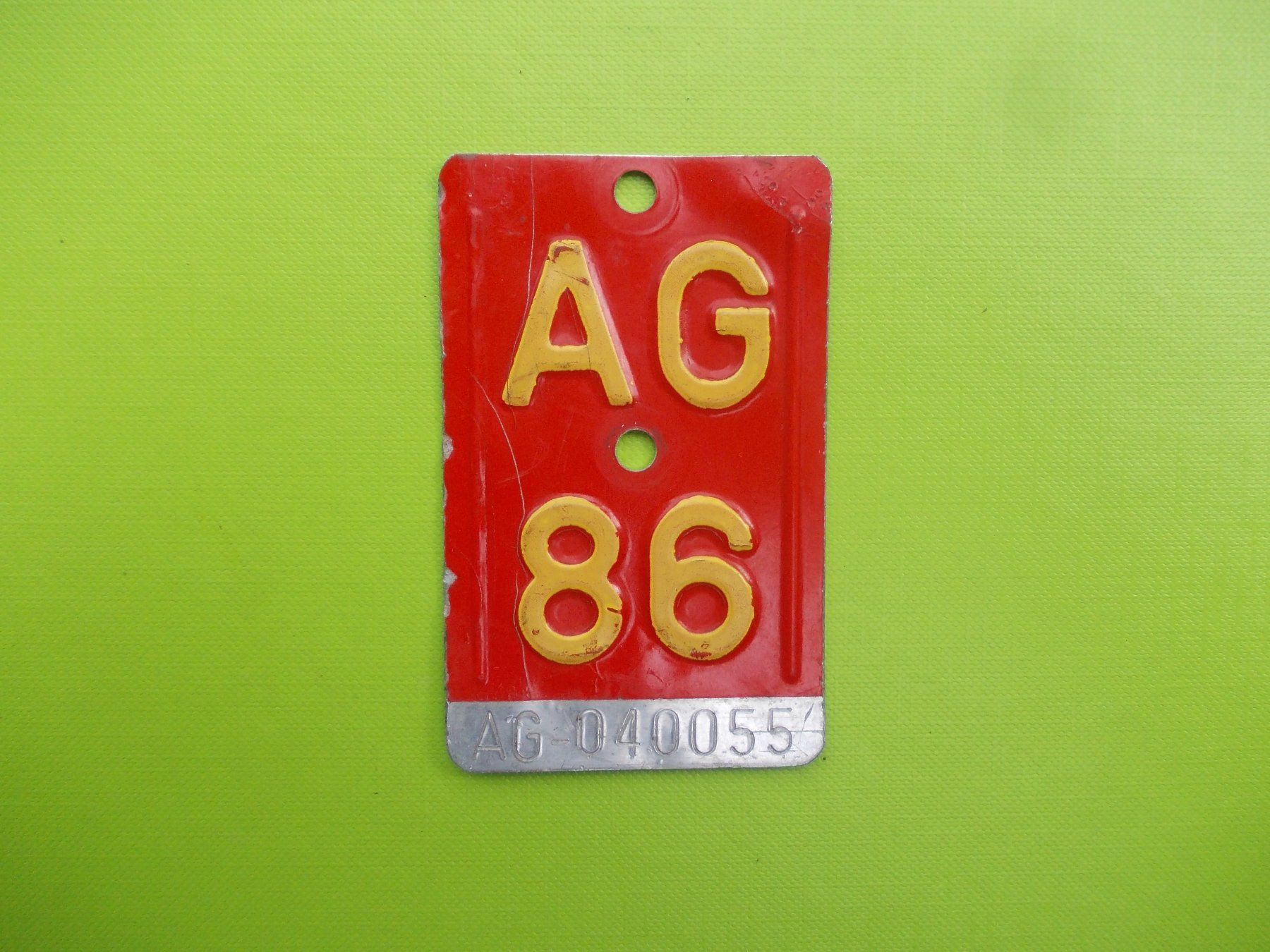 Insegne: Velonummer / Fahrradnummer AG 86 – Usato da Gsteigwiler venduto da HORMIGA21