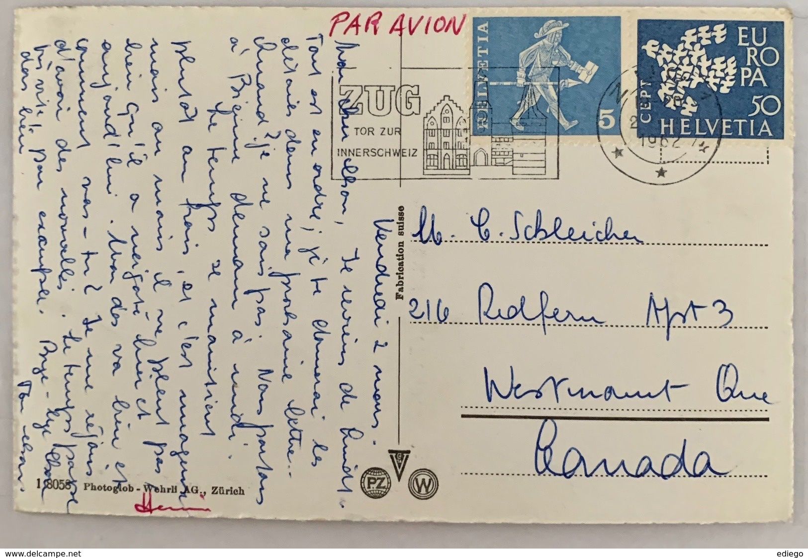 Cartoline postali: ZUG - 1960 – Usato da Lutry venduto da Ediego 1