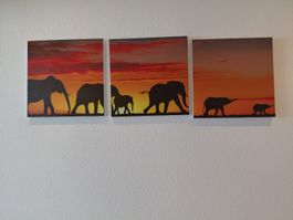 3-teiliges Elefanten-Bild, Afrika-Deko für Ihr Zuhause!