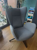Armchair grey swivel base fabric modern
