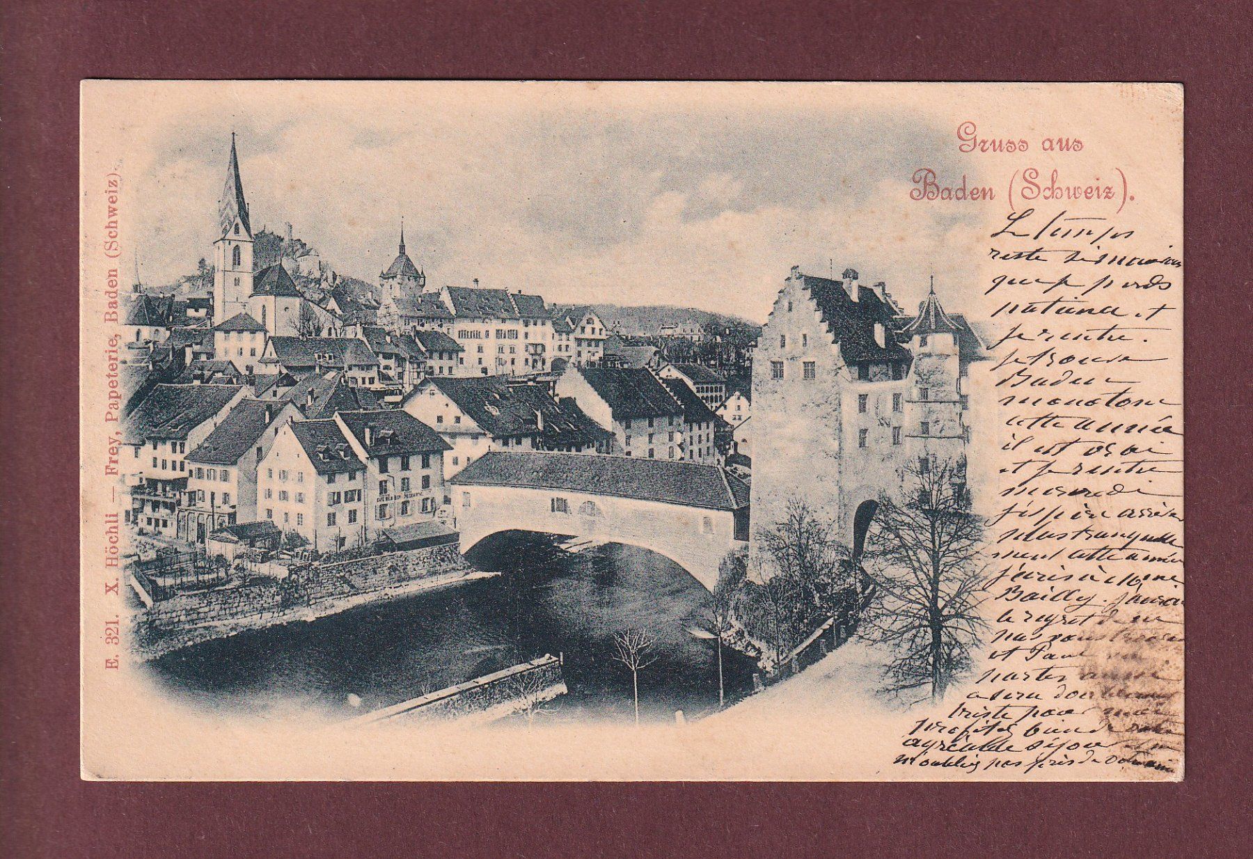Ansichtskarten: Gruss aus BADEN - 1899 – Gebraucht aus Pully von nicecards