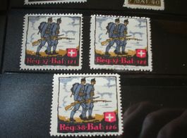 3 Soldatenmarken Schweiz, 1. WK, , Reg 37/38 *