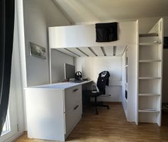 Lit mezzanine SMSTAD blanc avec bureau et armoire 90x200cm