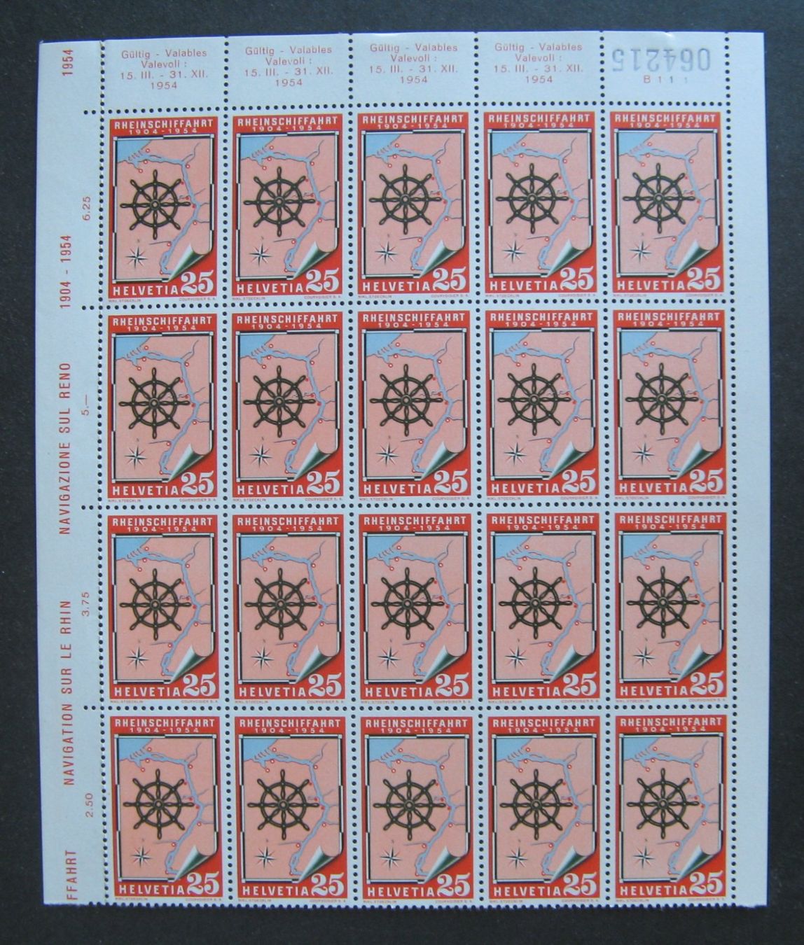 Tutti i francobolli: 1954 25 Rappen Teilbogen postfrisch – Nuovo (secondo la descrizione) da Frauenfeld venduto da Interessent1