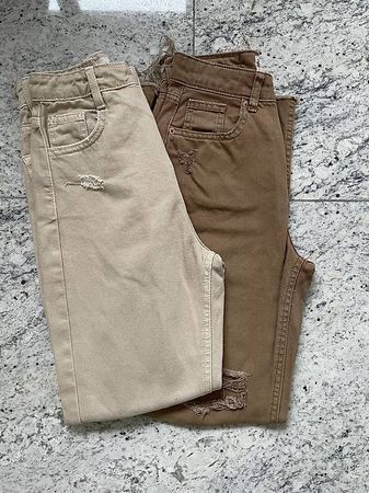 Coppia di jeans beige+marrone scuro