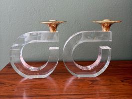Paar Kerzenständer Acrylglas Messing, 2er Set, 1970/80er