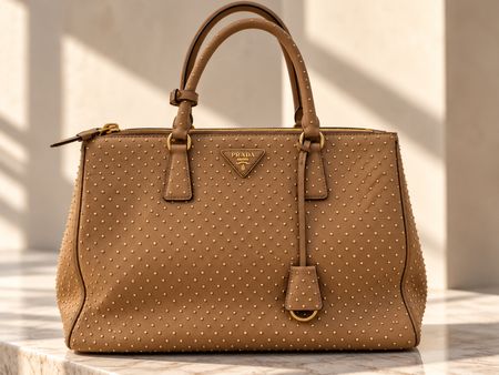 PRADA Galleria Large Studded Leather Bag – Natural 