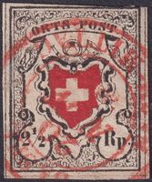 13II (T.23) mit rotem, seltenen K2 von BASEL, +Attest, LP!