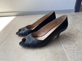 Sessun Peeptoe Pumps Schwarz Leder Grösse 41