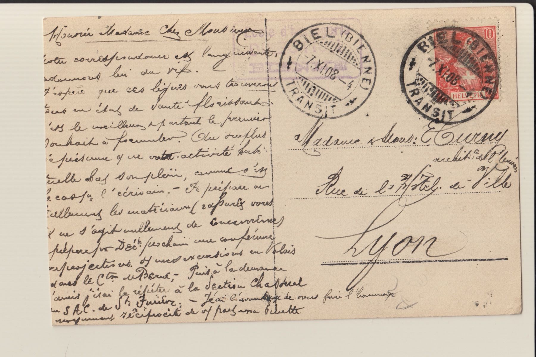 Cartoline postali: AK Biel - private Postkarte - 07.11.1908 – Usato da Kirchberg BE venduto da Mgh 1