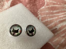 Hübsche Edelstahl 316 Ohrstecker Sujet Katzen mit Blumen,neu