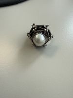 Elegante Vintage Silberring mit Perle, Grösse 18 mm Top!
