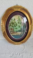 Antikes Bild vergoldeter Holzrahmen 30x24x3cm Italien Oval
