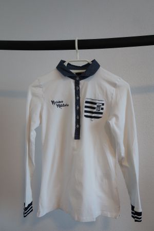 Weisses Langarmshirt mit Kragen – Marine Stil – Gr. S