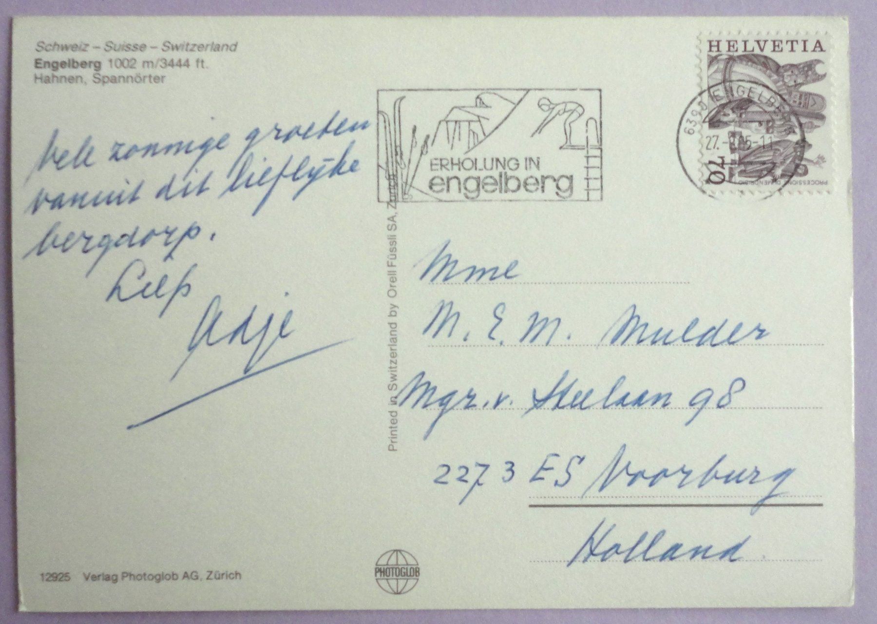 Cartoline postali: Engelberg 1002 m, Hahnen, Spannörter – Usato da Fétigny venduto da Billy2miny 1