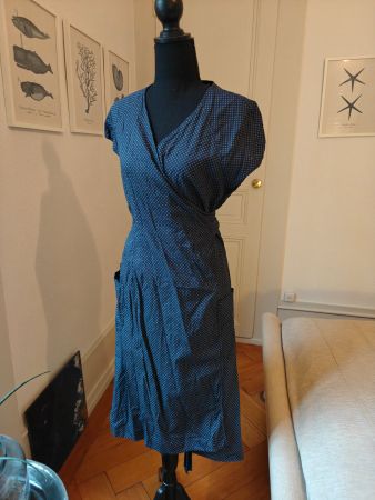 Antoine et Lili cotton batik navy blue wrap dress L 4