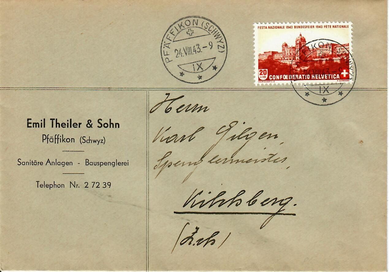 Alle Briefmarken: Brief, Pfäffikon 1943 – Gebraucht aus Hochdorf von Ziegel-16