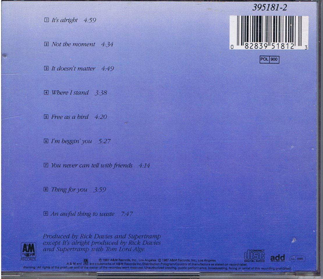 CDs: Supertramp – Free As A Bird – Gebraucht aus Unterengstringen von Lastchance 1