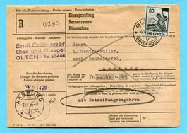 Einzugsauftrag Olten 1956 - Abs: Emil Grüninger mit Inhalt