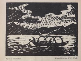 Willy Thaler, St. Gallen, Holzschnitt, Landschaft Tessin