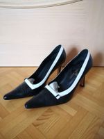 Leder KittenHeels mit Spitze in schwarz-weiss