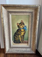 Vintage Katzenbild, Öl auf Leinwand, gerahmt