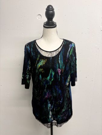 Marc Cain T-Shirt mit Spitze schwarz blau Baumwolle Shirt 44