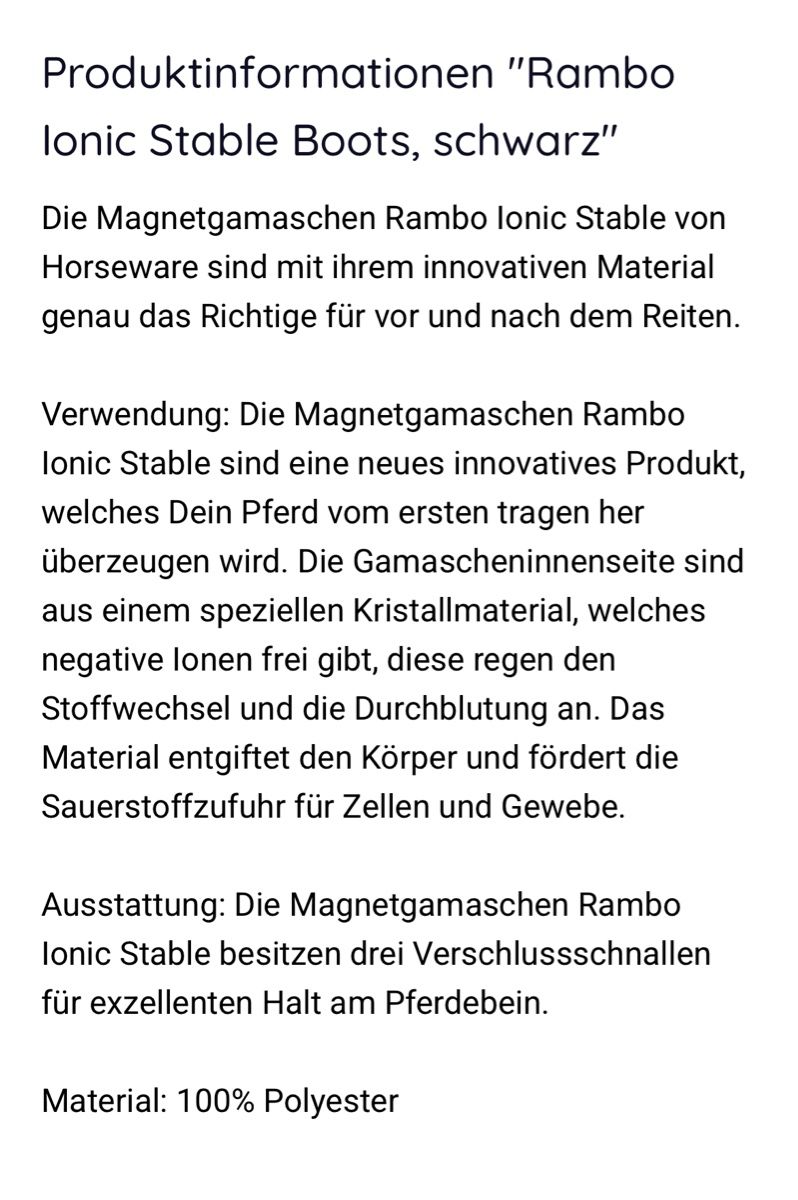 Stinchiere & Fasciature: Rambo Ionic Stable Boots, Grösse WB (wie Back onTrack) – Usato da Aristau venduto da cherry-berry 1