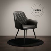Esszimmerstuhl – 6er Set,schwarzes PU-Leder, schwarze Beine