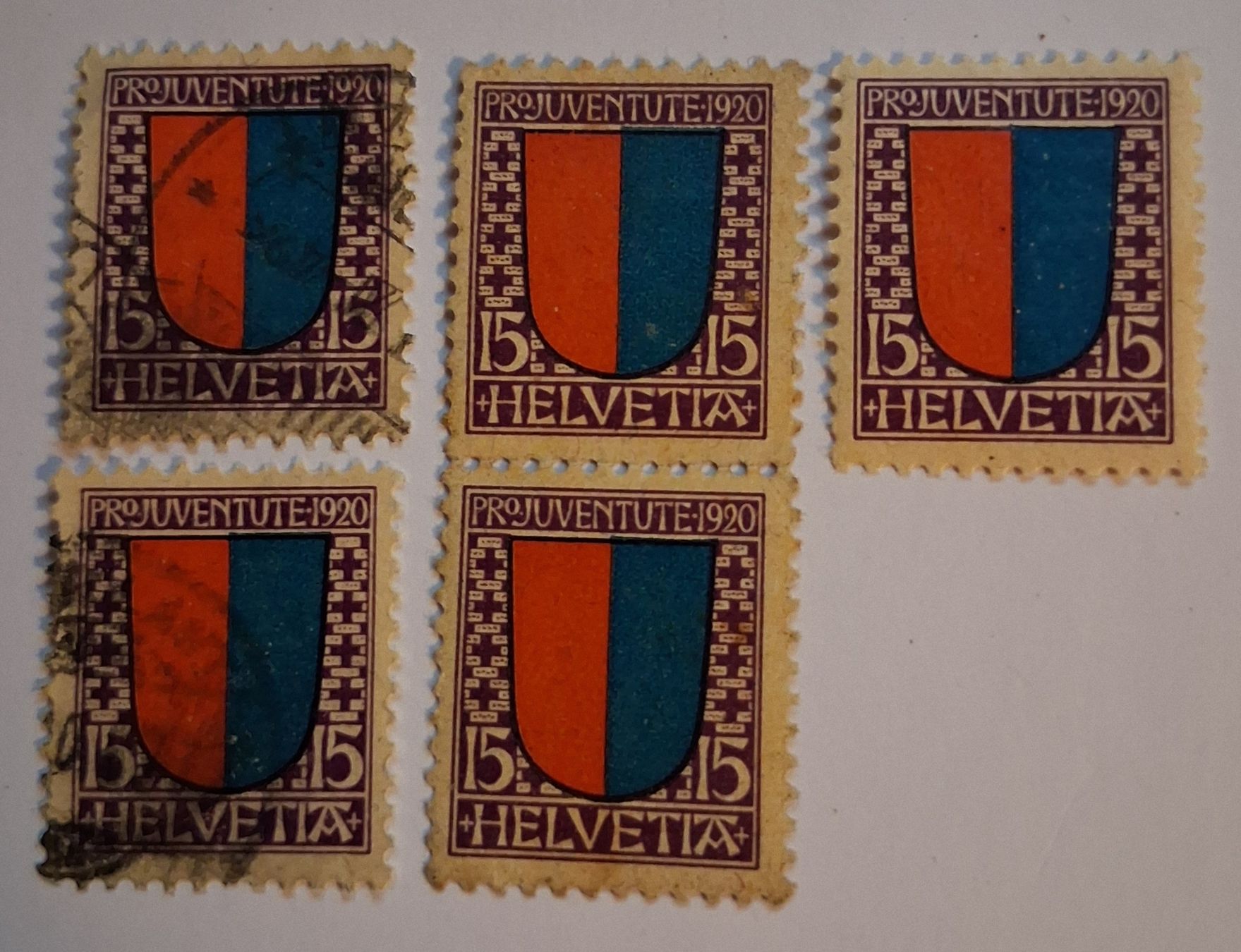 Tutti i francobolli: Pro Juventute Kantonswappen 1920, 5 Stück – Usato da Stalden (Sarnen) venduto da Salina_23