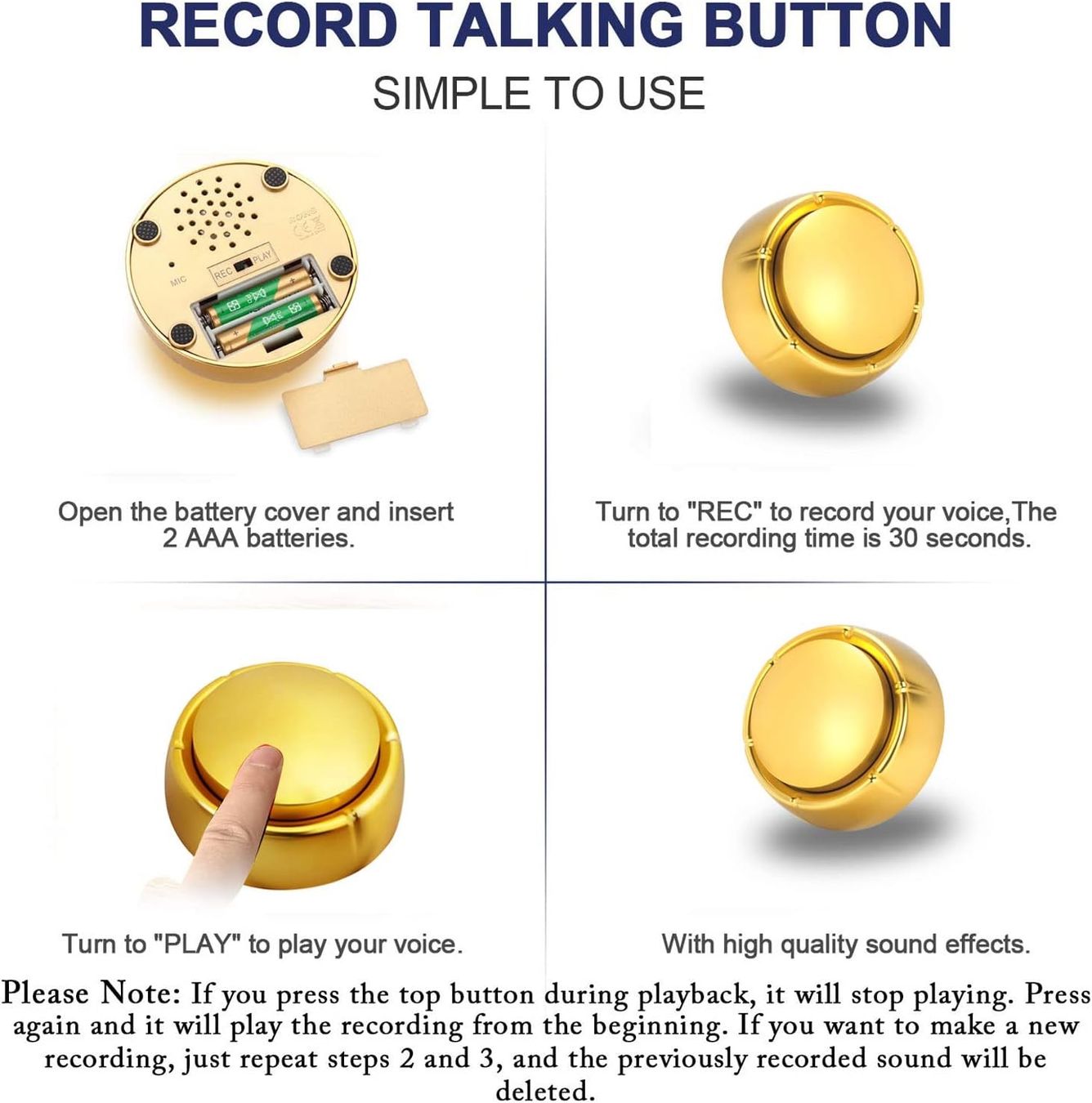 Giocattoli: Gold Recordable Button (4 Stk.) – Nuovo (secondo la descrizione) da Dietikon venduto da The-Star-Shop 3