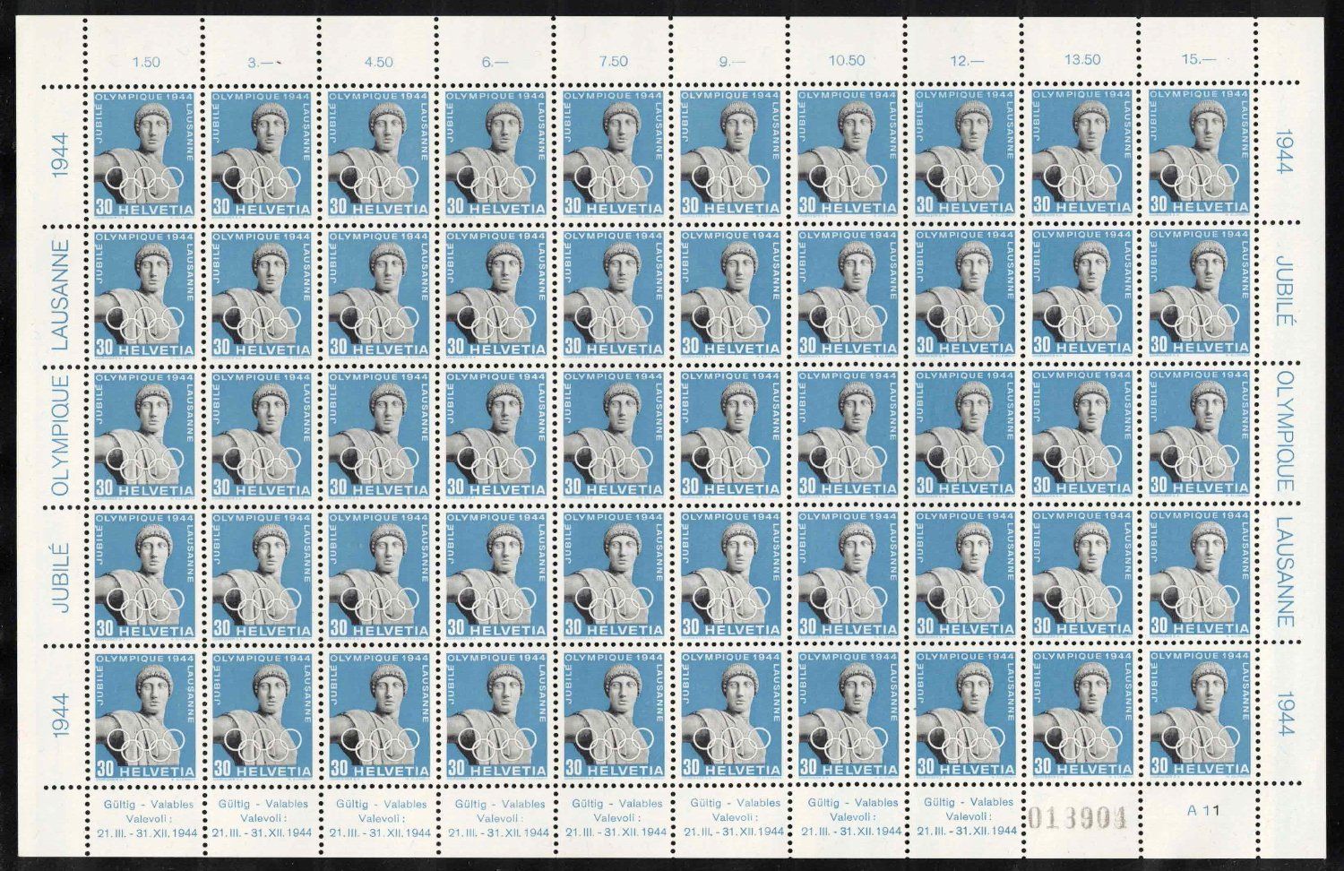Tutti i francobolli: 1944 Olympisches Komitee, Serie im Bogen, postfrisch ** – Nuovo (secondo la descrizione) da Nuglar venduto da Stamp88 1