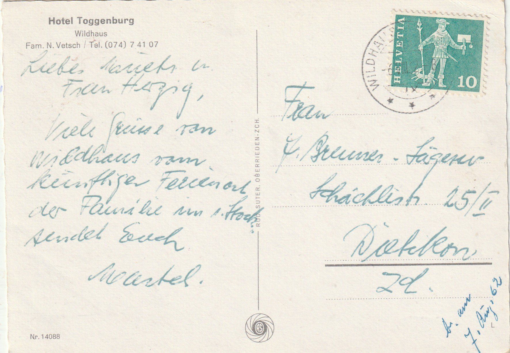 Cartoline postali: Hotel Toggenburg Wildhaus – Usato da Lumbrein venduto da made02 1