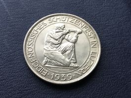 5 Franken Silbermünze LUZERN 1939 VZ ++ Stgl