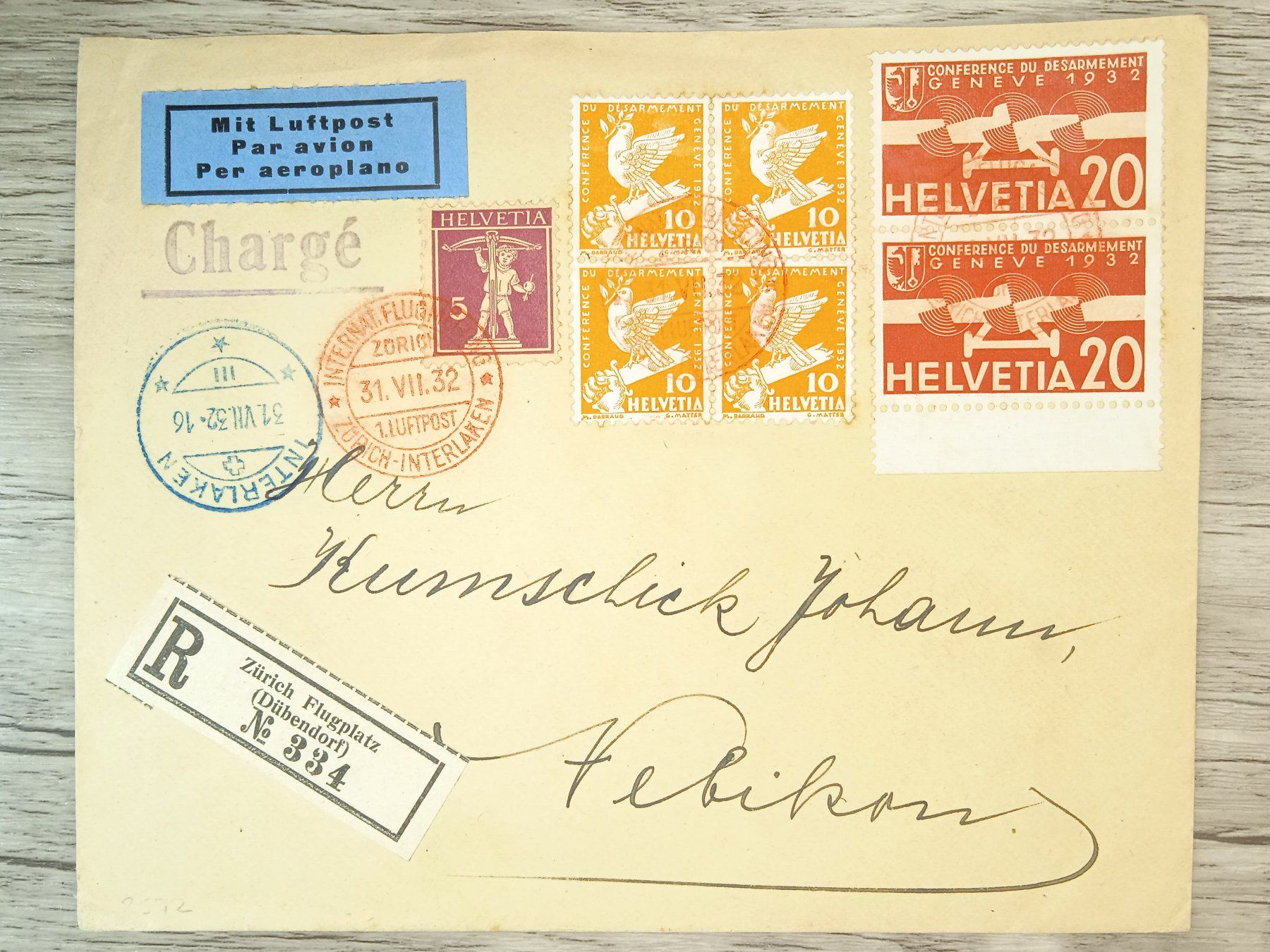 Alle Briefmarken: TR65 Enveloppe + Timbre Suisse 1932 – Gebraucht aus Cousset von Patrick_Collections