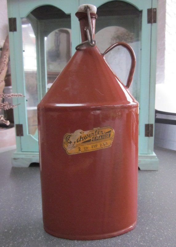 Bicchieri, Caraffe & Bottiglie: Alte Email-Flasche 2 Liter, braun, Schwerter Emaille – Usato da Bischofszell venduto da raika