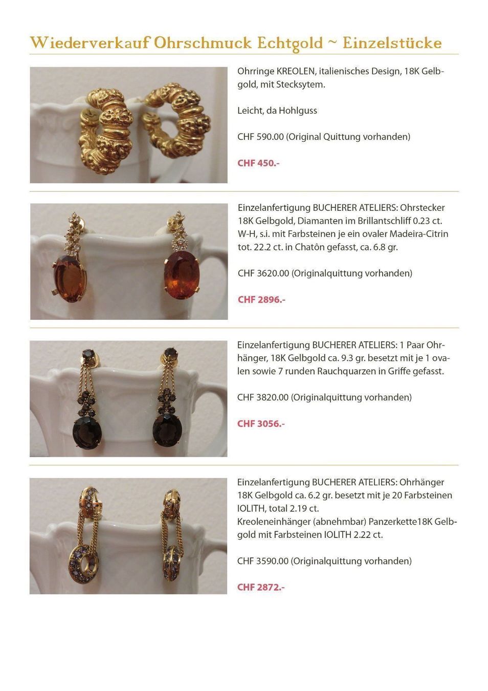 Orecchini pendenti & Orecchini a lobo: Echtschmuck - Goldschmuck - Ohrschmuck – Usato da Luzern venduto da Krista1