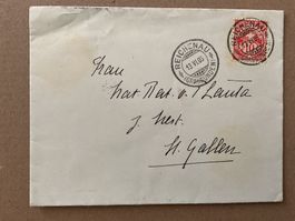 1906 Vollstempel Reichnau - St. Gallen auf 10Rp. Beleg