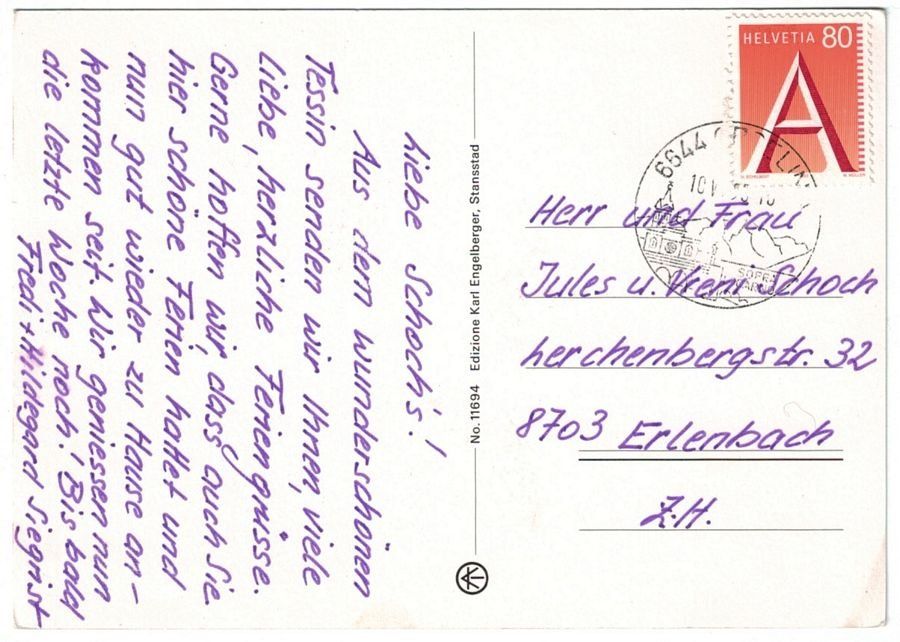 Cartoline postali: Giovane ticinese, circolata 1995 – Usato da Frauenfeld venduto da POML 1