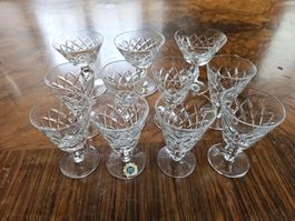 11 edle Kristall-Likörgläser, Vintage, Diamantschliff