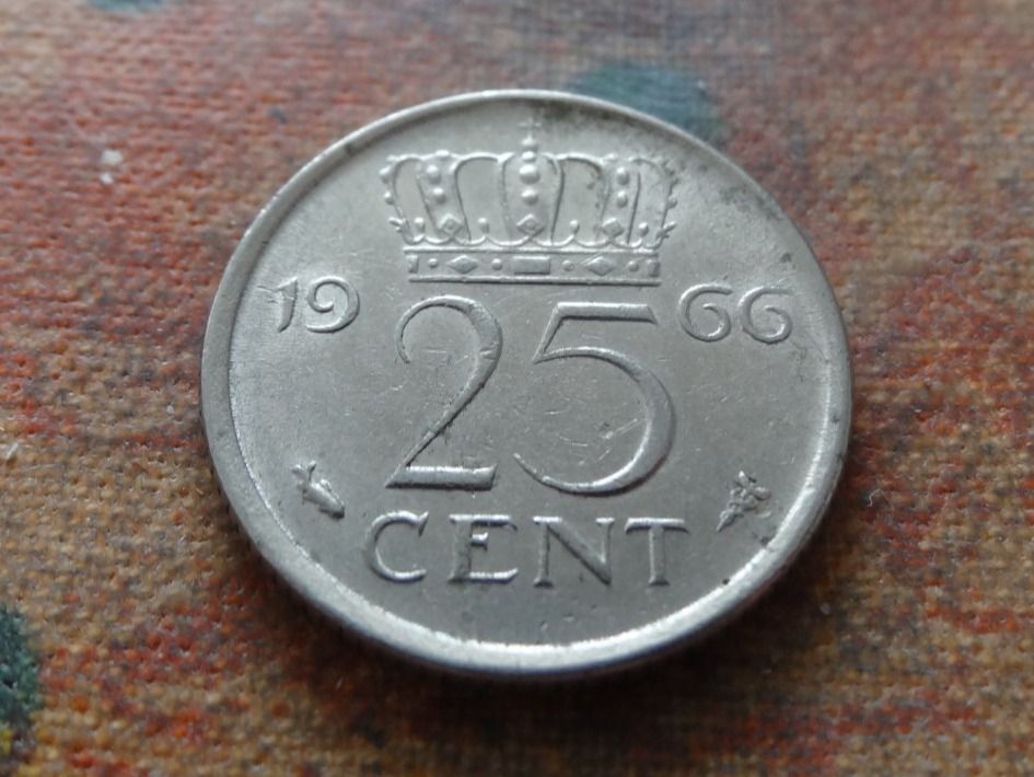 Alle Münzen: PAYS-BAS  Nederland  25  Cent  1966 – Gebraucht aus Romanel-sur-Lausanne von Swift13
