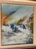 63x73/A. Rizzo DA CONTESSE/Öl Gemälde Winterlandschaft Feuer