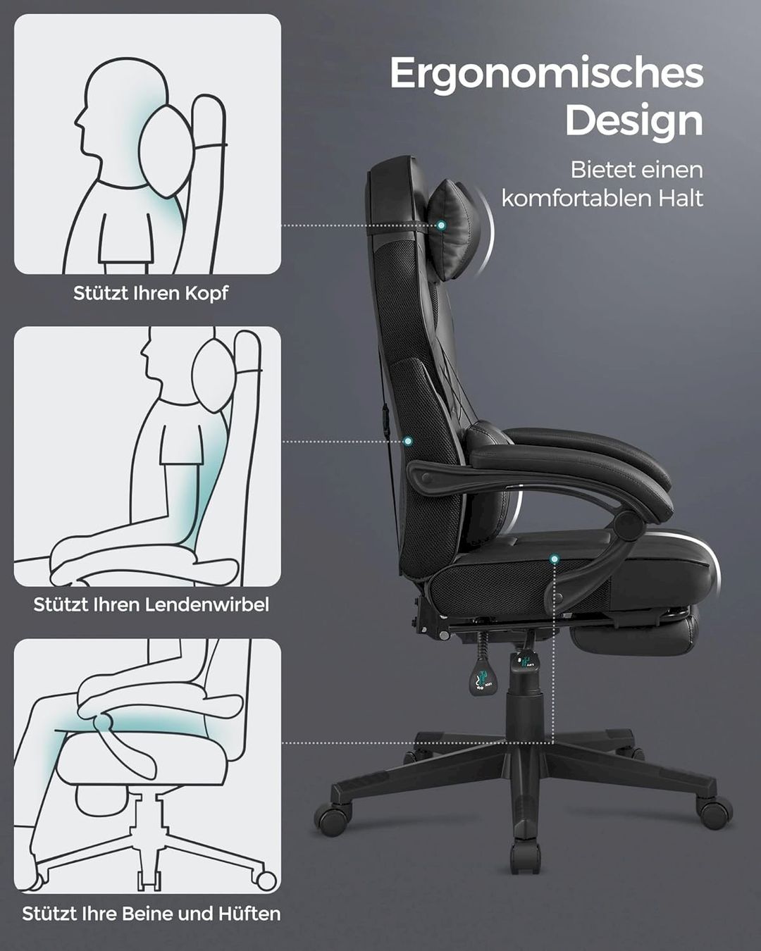 Sedie per ufficio: SONGMICS Gamingstuhl schwarz – Nuovo e nell'imballaggio originale da Bottighofen venduto da zaap 3