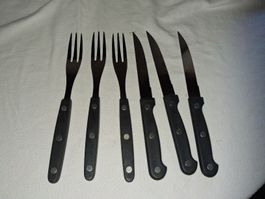 Steakbesteck 6-teilig Messer und Gabeln schwarz