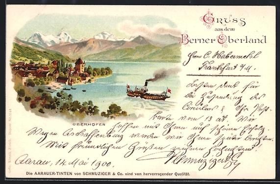 Ansichtskarten: Litho Oberhofen /Berner Oberland, Ortsan – Gebraucht aus Berlin von bartko-reher