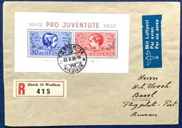 1937 Pro Juventute Block R- Flugpost   Zürich Basel