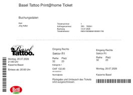 Basel Tattoo Tickets Mo. 20.7. 21.00 h