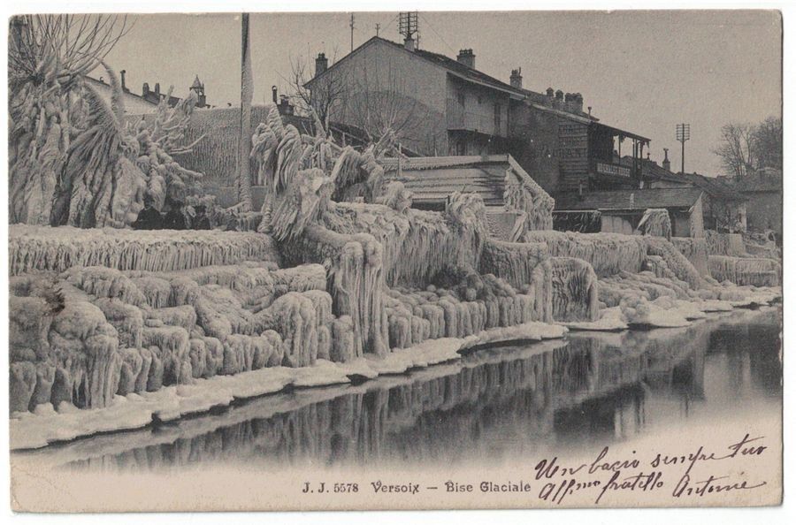 Cartoline postali: Versoix, Bise glaciale, circulée 1905 – Usato da Frauenfeld venduto da POML