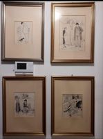 Quattro disegni di Starr Wood con cornice vintage.