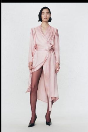 Wickelkleid Zara Satin  rosa Grösse M neu mit Gürtel